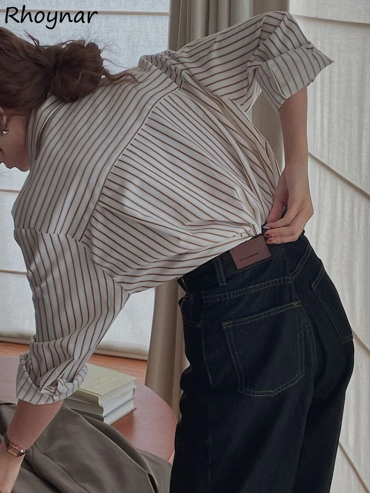 

Loose Striped Shirts Women Ulzzang Temperament Office Lady Vintage Gentle Leisure Sunscreen Harajuku Camisas All-match Designed