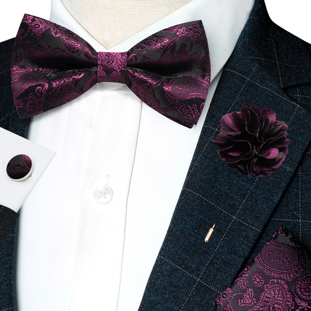 Champagne Silk Jacquard Paisley Bow Tie Set - Pre-tied Bowtie Brooch Hanky  Cufflinks for Weddings  Business