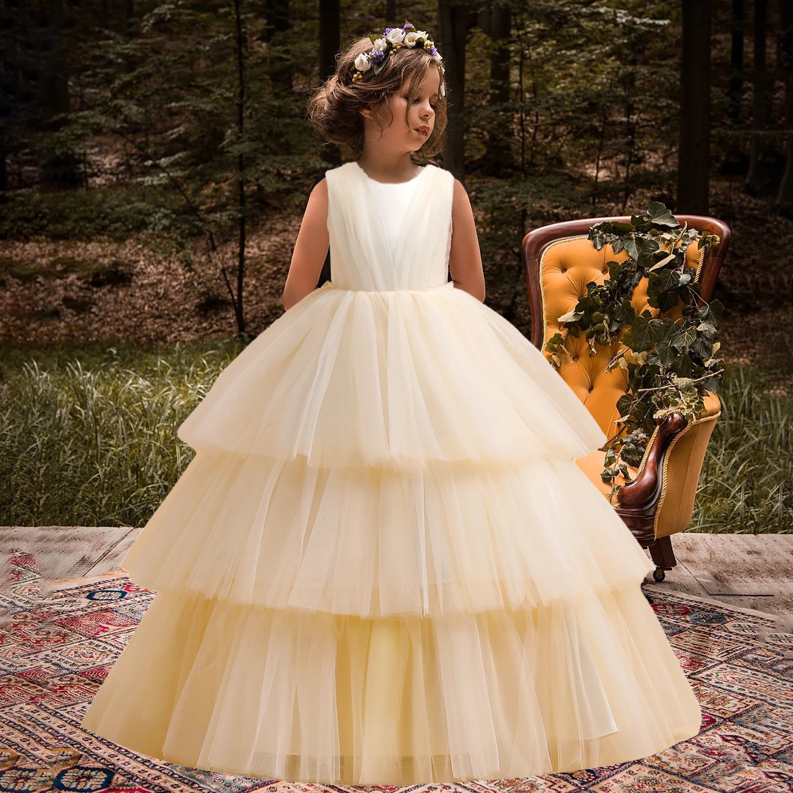 2024 Formal Sequins Children's Wedding Dress Fluffy Lace Prom