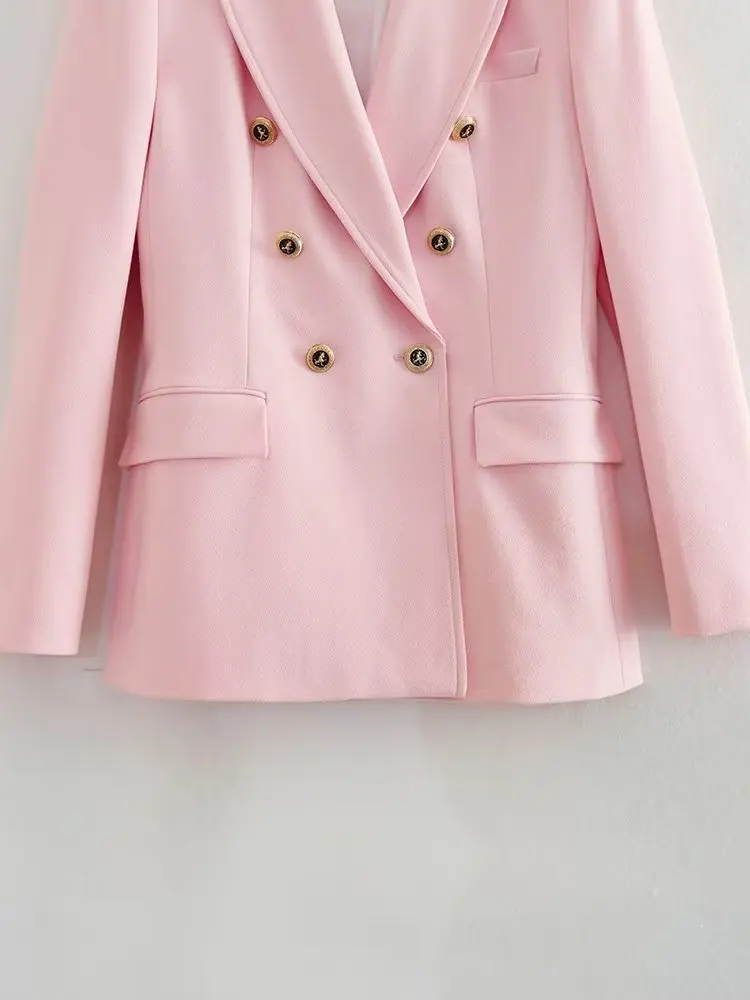 Maxdutti French Fashion Ladies Office Ladies Solid Color Jacket Coat Women Retro Double Breasted Casual Suit Simple Tops