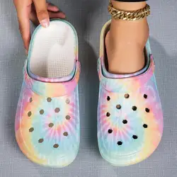 Women's Tie-Dye Garden Clogs - Comfortable, Lightweight, & Non-Slip Summer Slides - 38 (L04)