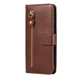 Custodia per telefono in pelle magnetica premium flip con tasca per carte con zip
