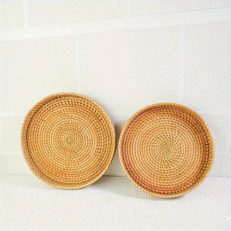 Hand-woven Japanese Bread Basket Steamed Bun Fruit Basket Living Room Household Round Tray Storage Basket 3