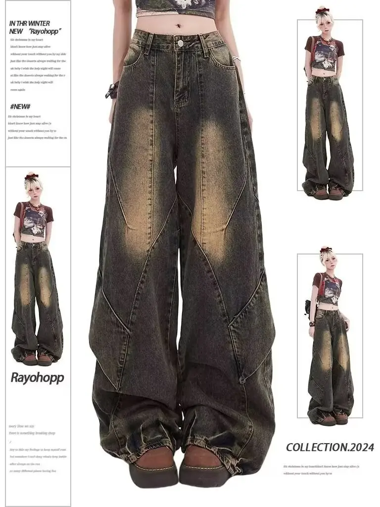 

2024 Women's Baggy Jeans Harajuku 90s Aesthetic Y2k Denim Trousers High Waist Cowboy Pants Wide Leg Straight Pants