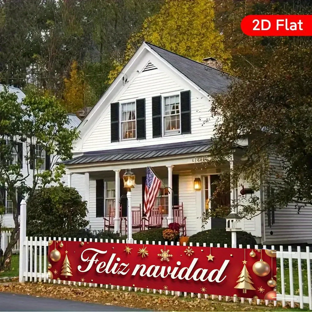 2D flaches 1-teiliges spanisches Weihnachts-Polyester-Banner „Feliz Navidad“ – rotes und goldenes Design – Weihnachtsdekoration – Detail 6