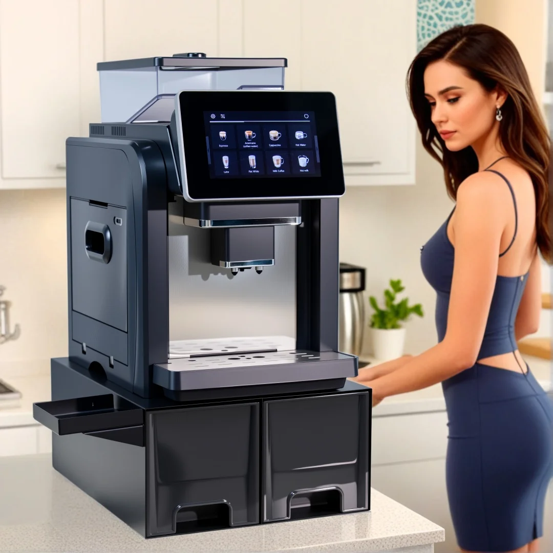 CE 전기 상업용 커피 머신 19바 에스프레소 머신 완전 자동 에스프레소 메이커 원두 분쇄기 및 우유 거품기 포함