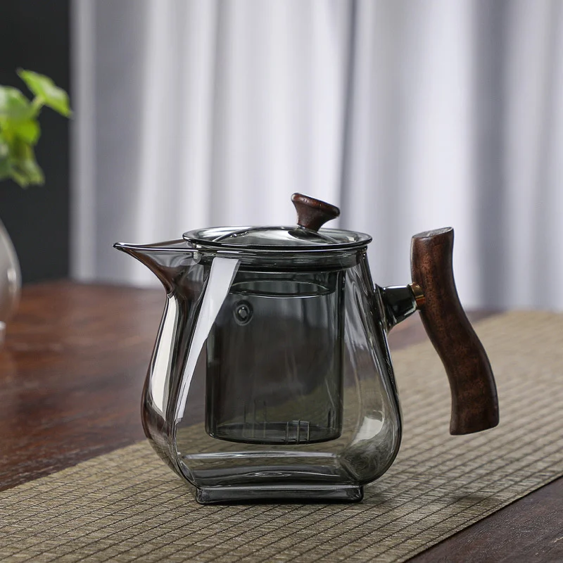 Japanese Style Wooden Handle Glass Teapot with Infuser