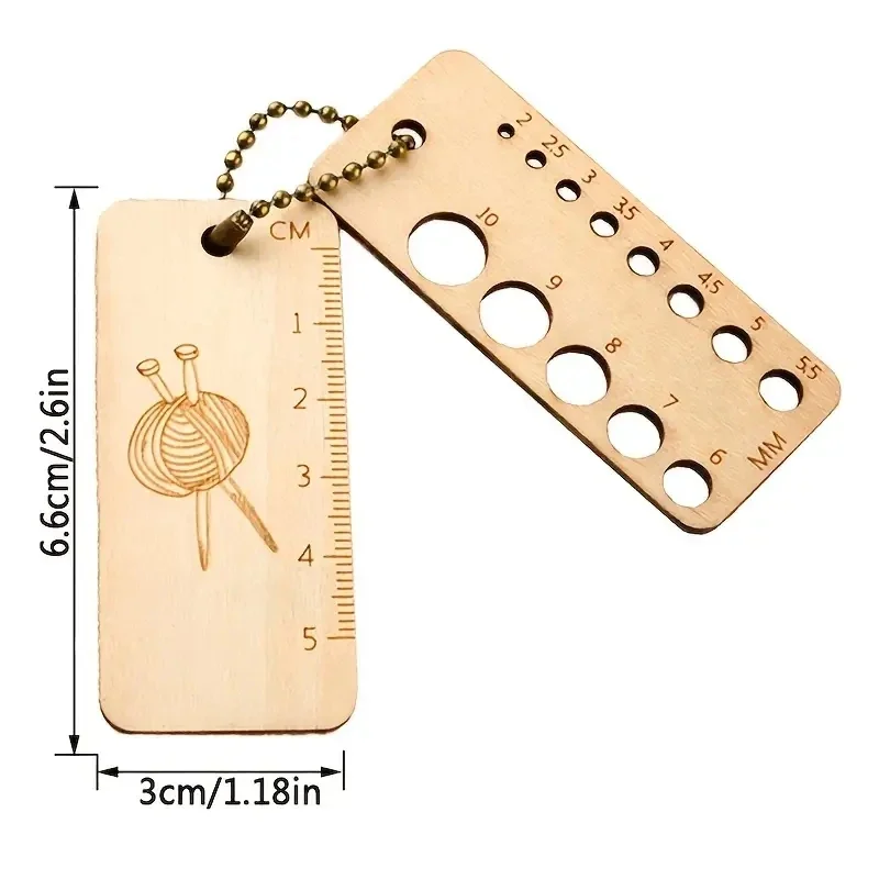 Description Picture 2 of itemWooden Knitting Needle Gauge Ruler Knit Crochet Hooks Measure Tool DIY Craft Sewing Accessory Knitting Tool Travel Set