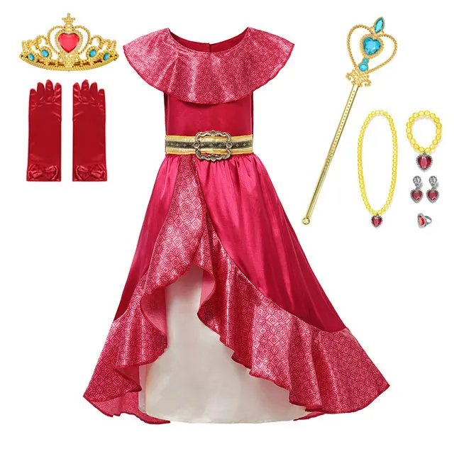 thumbnail image 1 of Disfraz de Princesa Elena de Avalor para niña, ropa de juego de rol de Anime de Disney, traje de Cosplay de Carnaval de Halloween, vestido largo con volantes rojos para niño, 1 of 5