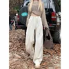 Korean Internet Celebrity Personalized Work Pants for Women with Elastic Waist Drawstring Straight Tube Casual Loose Wide Leg 3