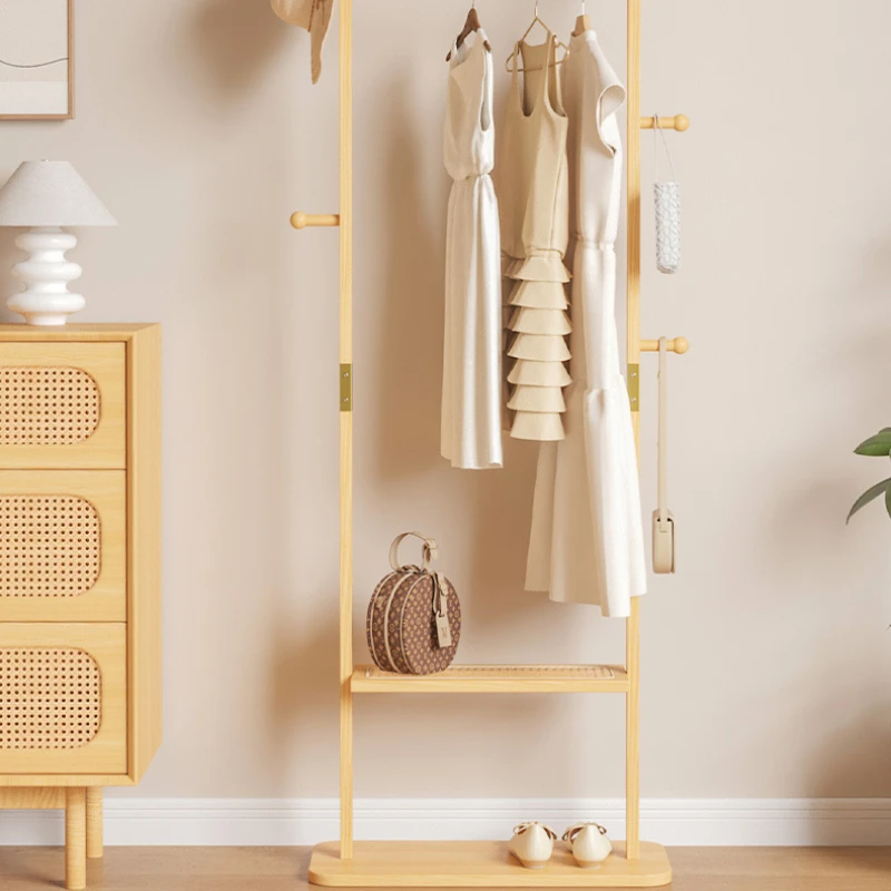 Rattan Coat Stand Space-Saving Garment Rack for Bedroom Floor Type Clothes Organizer Minimalist Storage Solution for Small Space