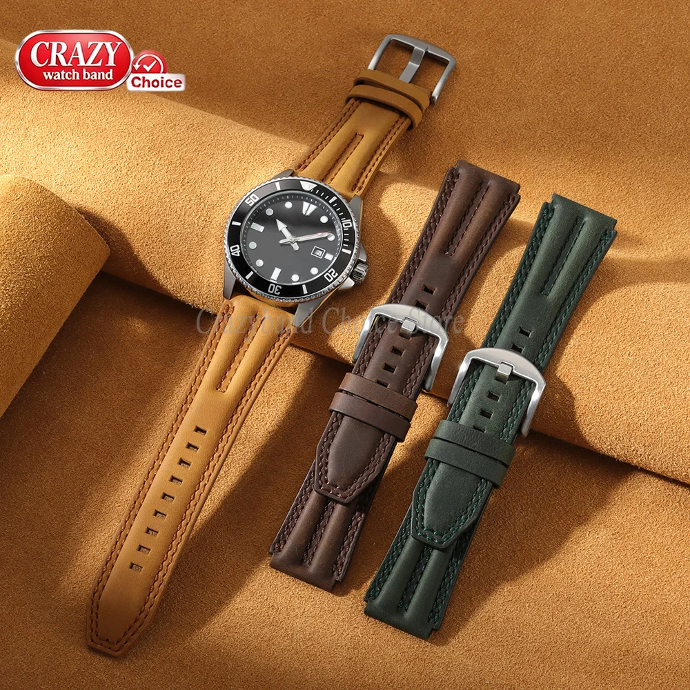 Vintage Leather Watch Band - 22mm Retro Cowhide Strap, Soft Business Style