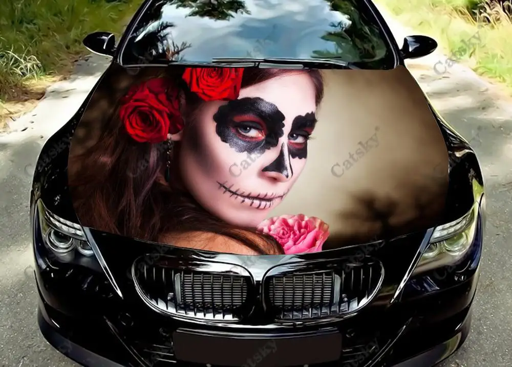 

Виниловые наклейки на капот автомобиля «Sugar skulls», виниловая пленка, наклейки на крышку двигателя, автомобильные аксессуары