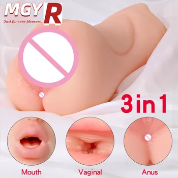 3 in 1 Male Masturbator Realistic Pocket Pussy With Drying Stick Mansbatee Double-Ended Male Sex Toy Mouth Tongue Textured Vagi 3 in 1 Male Masturbator Realistic Pocket Pussy With Drying Stick Mansbatee Double Ended Male Sex