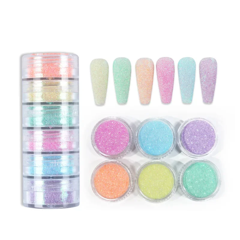 6 bottiglie/Set unghie colorate decorazione in polvere acrilica Kit Manicure Crystal Nail Glitter 3D Nail Tip Carving Tools