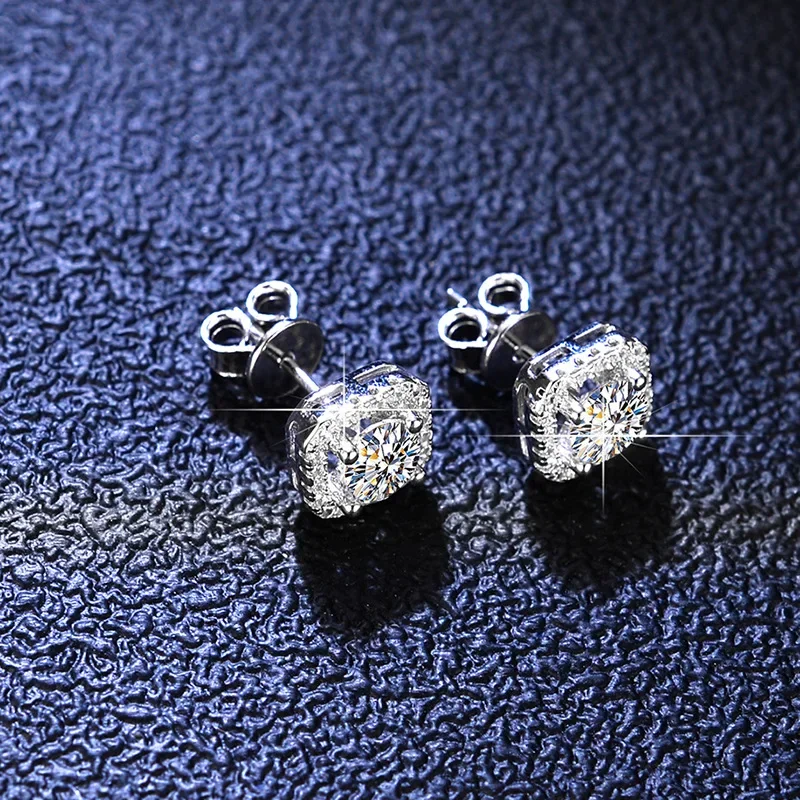 Luxury Platinum Pt950 Moissanite Diamond Earrings for Women Deluxe Square Wrap D Color Wedding Earrings Jewelry