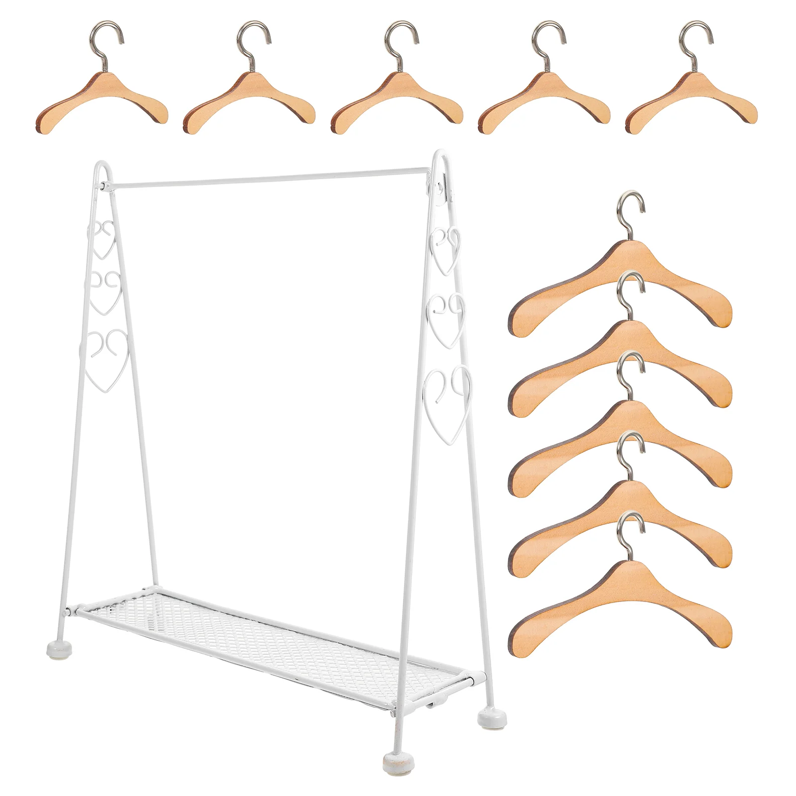 

Doll Garment Rack Wood Hangers Miniature Clothes Rack Doll Apparel Clothes Hangers Dollhouse Dress Outfit Wardrobe