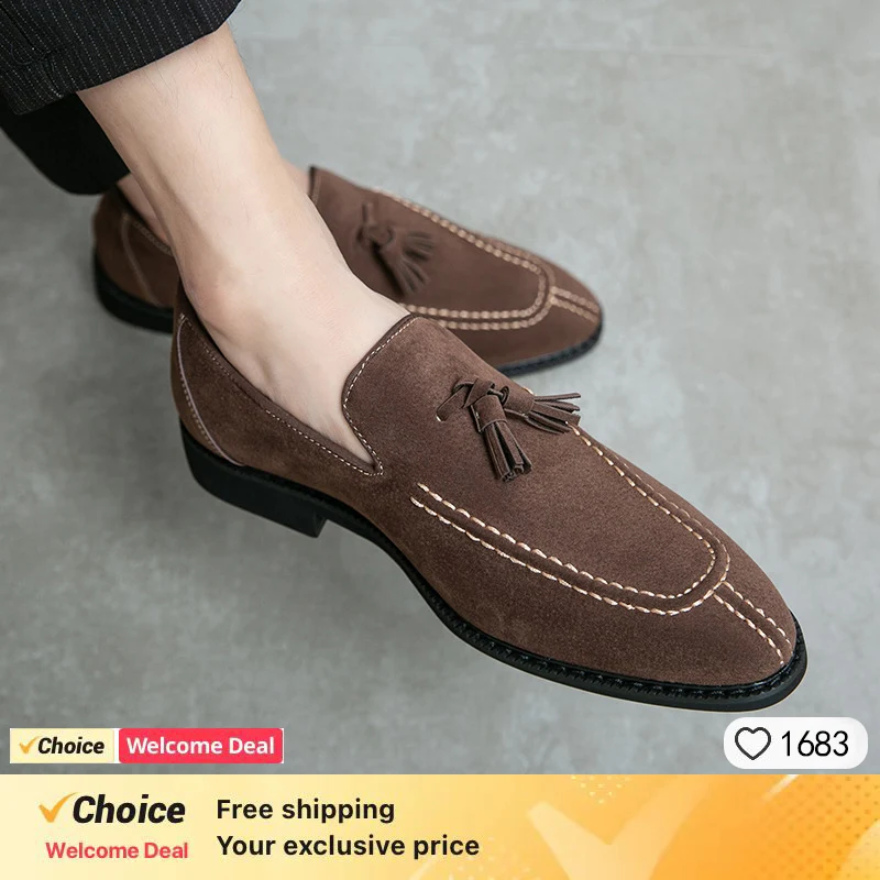 

Spring New Suede Casual Men Shoes Fashion Tassel Slip on Loafers Male Leather Comfortable Solid Flats Footwear Plus Size 46 48