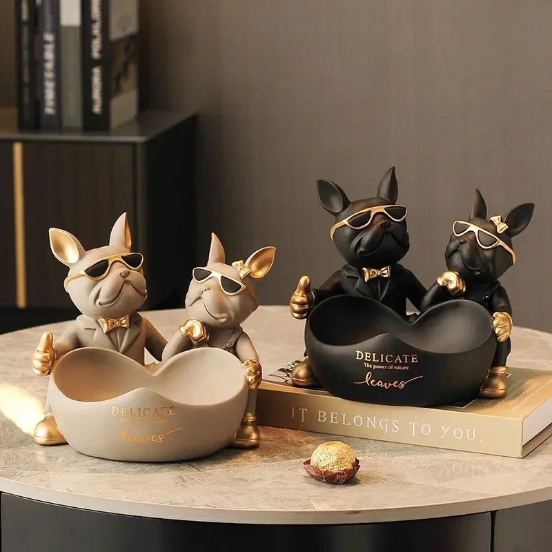 

Resin Bulldog Statue with Bowl, Key Storage Box, French Bulldog Statue, Home Decoration, Jewelry