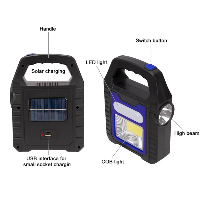 ZK20 Portable Solar Lantern COB LED Work Lamp Waterproof Emergency Spotlight USB Rechargeable Handlamp Outdoor Hiking Camping
