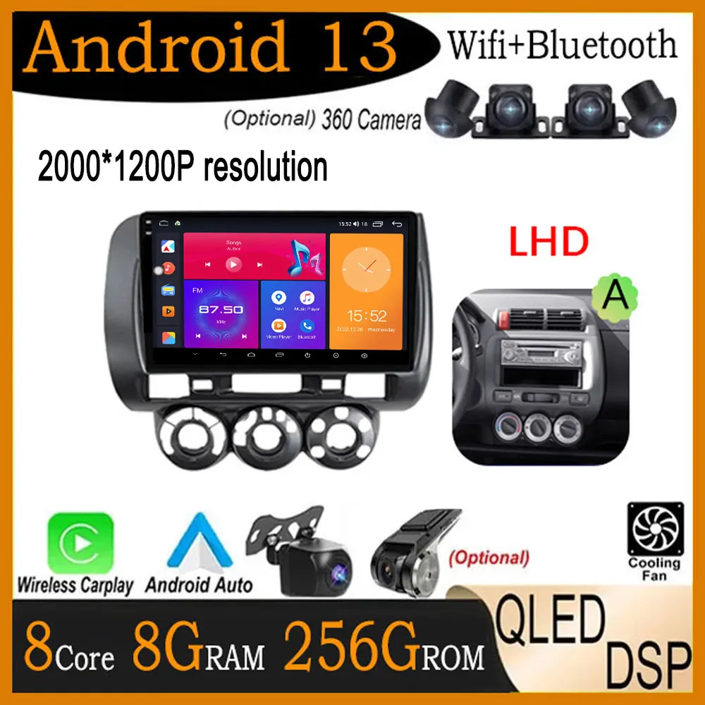 

9 Inch LHD Android 13 For Honda Fit Jazz City 2002 - 2007 Car Radio Multimedia Carplay Auto GPS Navi Stereo RDS