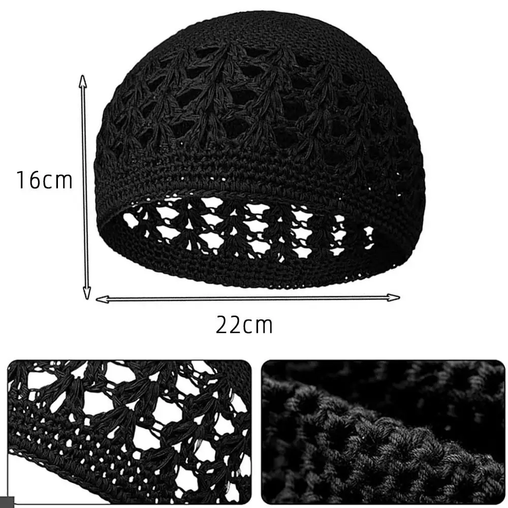 Solid Color Crochet Beanie Hats Unisex Stretchy Handmade Cotton Skull Cap Winer Warm Knitted Kufi Hat for Muslim 6