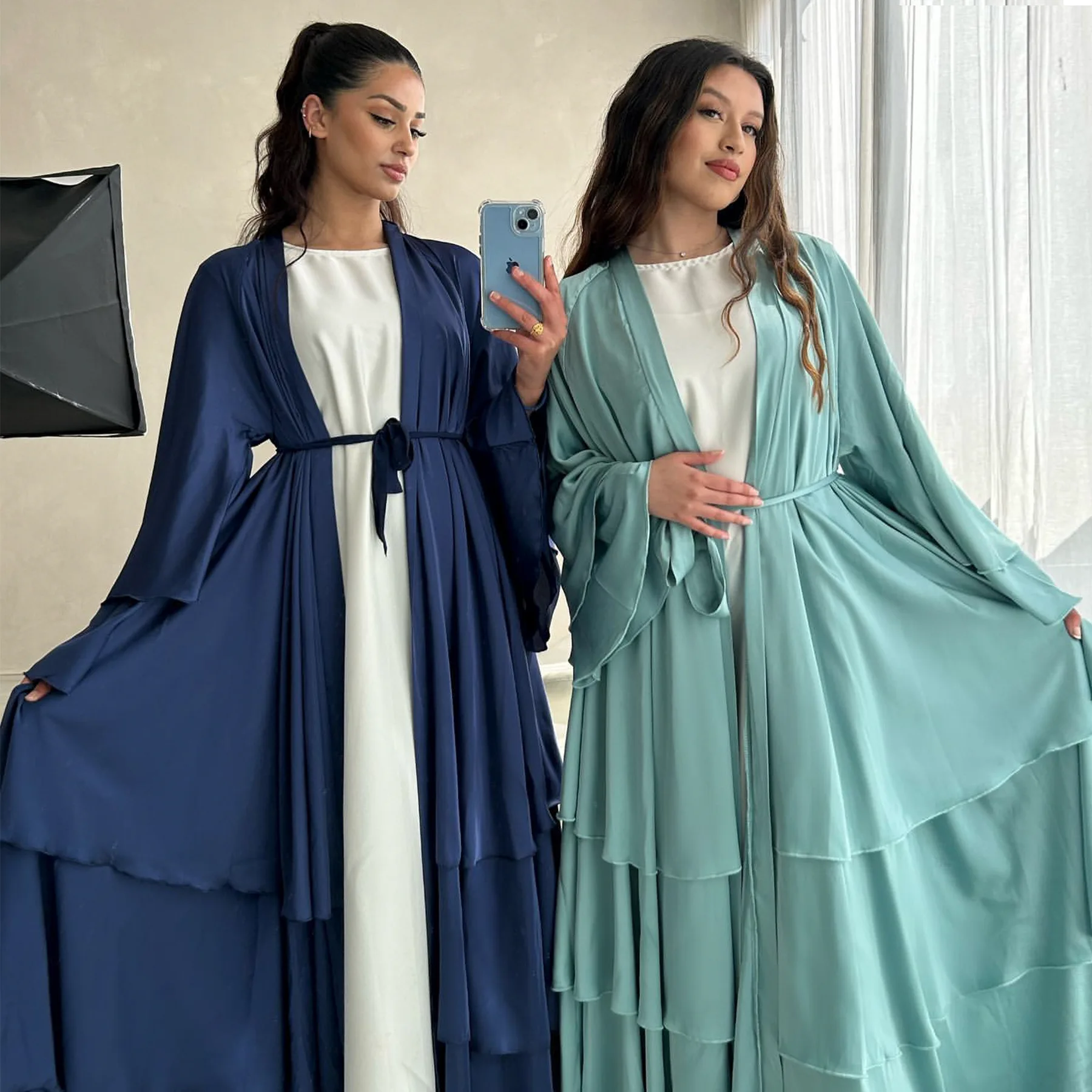 

Satin Open Abaya Kimono Plain Muslim Abayas for Women Dubai 2024 Turkey Elengant Hijab Dress Kaftan Robe Ramadan Islam Clothing