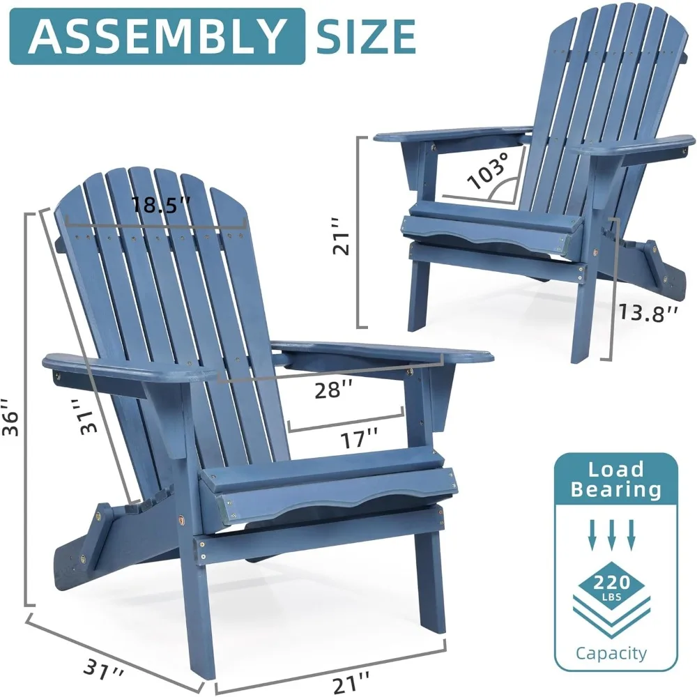 Wooden Folding Adirondack Chair Set of 2, Pre-Assembled BackRest Wood Lounge Chair for Outdoor Patio Garden Lawn Backyard Deck P 3