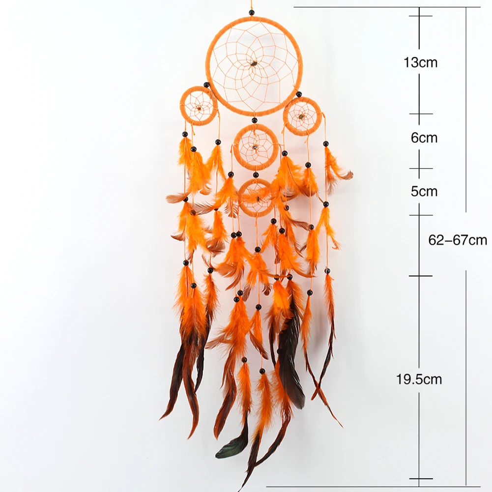 Five-rings Orange Dream Catcher Wall Hanging Home Car Decor Craft Dreamcatcher Ornament Pendant Office Homestay Decoration Gift