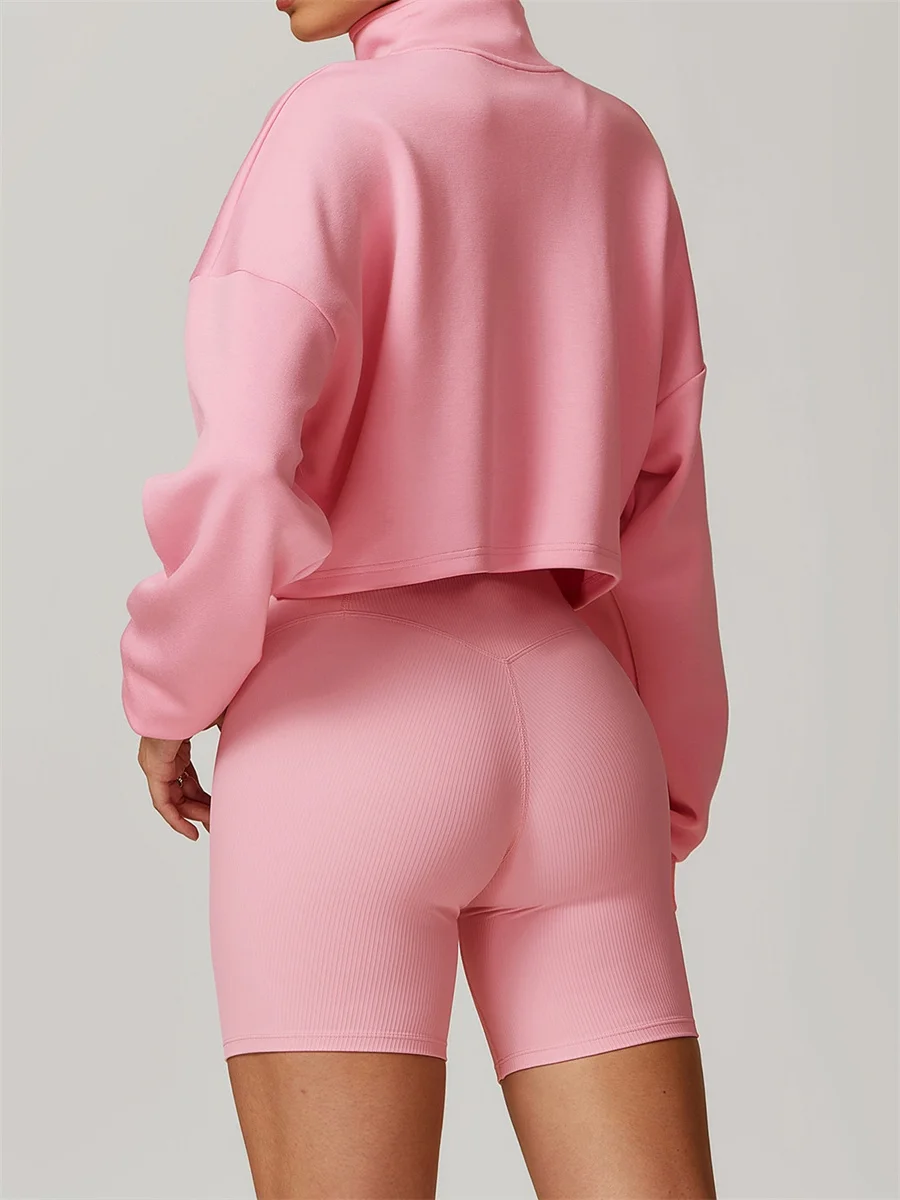 Women Sport Hoodies Long Sleeve Front Zipper Loose Yoga Coat Clothes Outerwear Running Fitness Gym Workout Top Sportswear