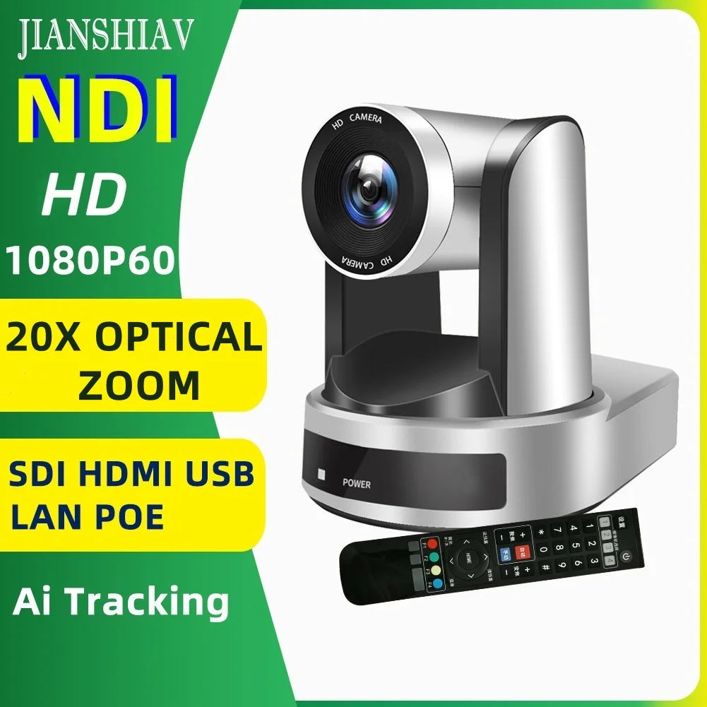 1080P NDI Camera 20X zoom PTZ Camera with Simultaneous HDMI/SDI/IP Streaming for Church Video Production School Events Worship
