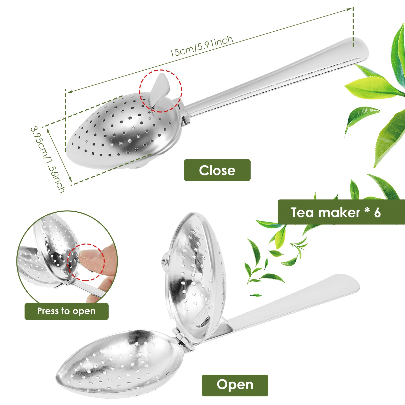 6Pcs Stainless Steel Spoon Tea Infuser Filter Squeeze Leaves Herb Mesh Strainer Tea Infuser In Mesh Tea Ball Filter with Handle