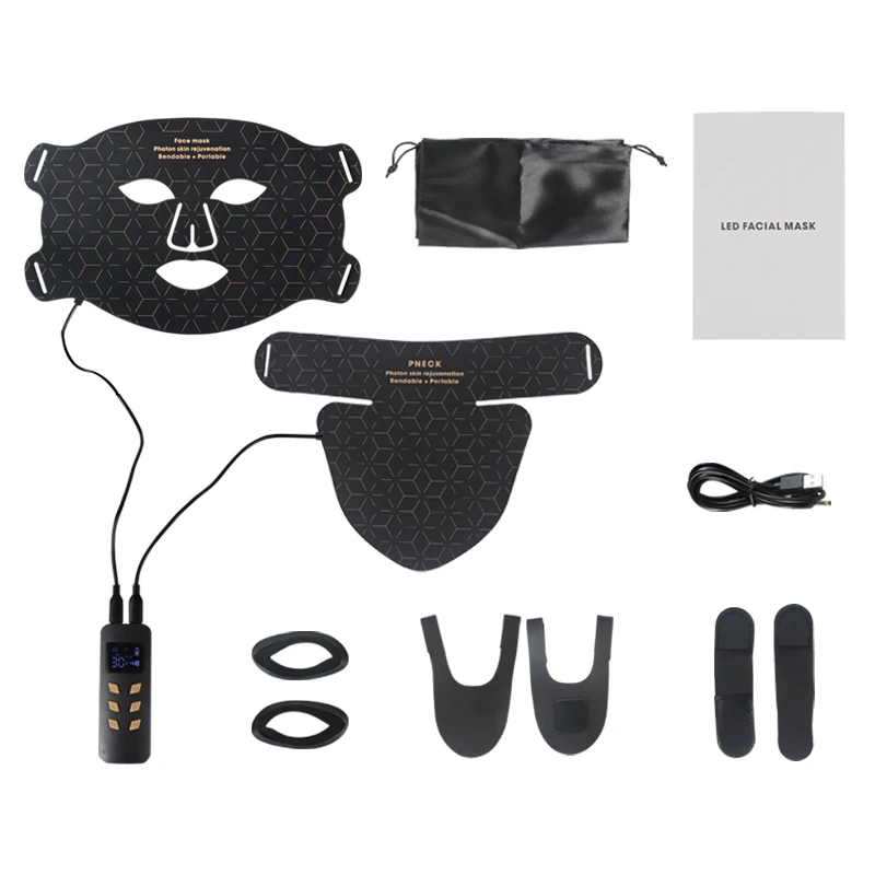 Red Light Therapy Face Neck Mask Near-Infrared 850nm Red Light 4 Mode Led Face Mask Therapy Rechargeable Facial