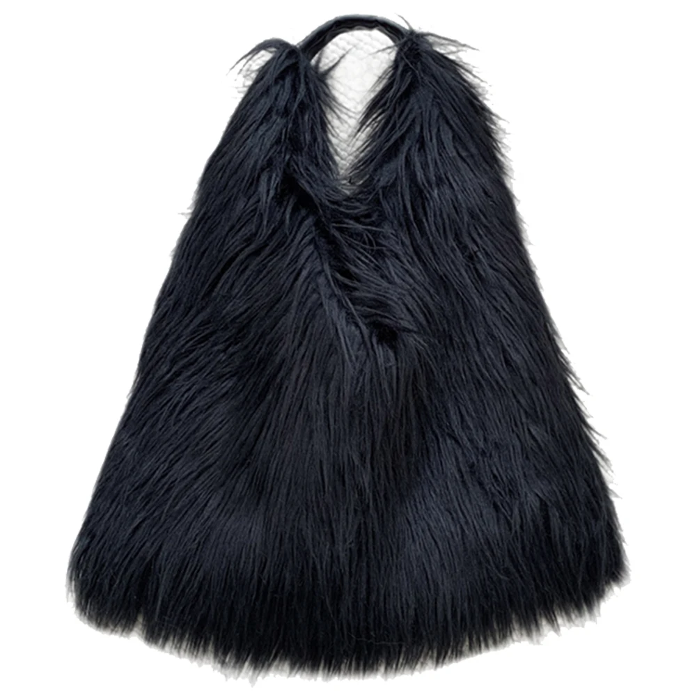 Women Fluffy Shoulder Bag Hasp  Tote Handbag Casual Solid Hobo Bag Versatile Large Capacity Fall Winter Soft Bag