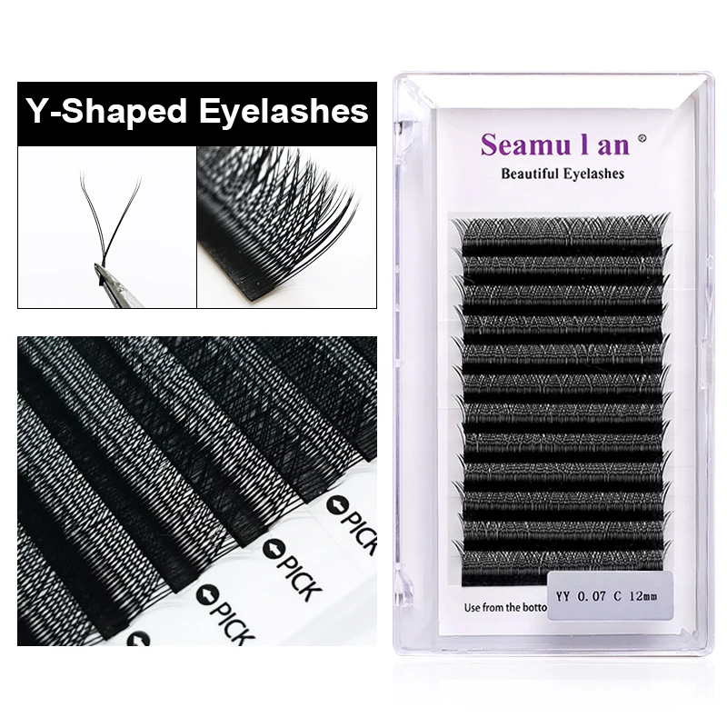 

Seamulan Y Eyelashes High Quality Korean PBT Natural Slender Cilios Customizable Artificial Mink Eyelash Extension YY Shape