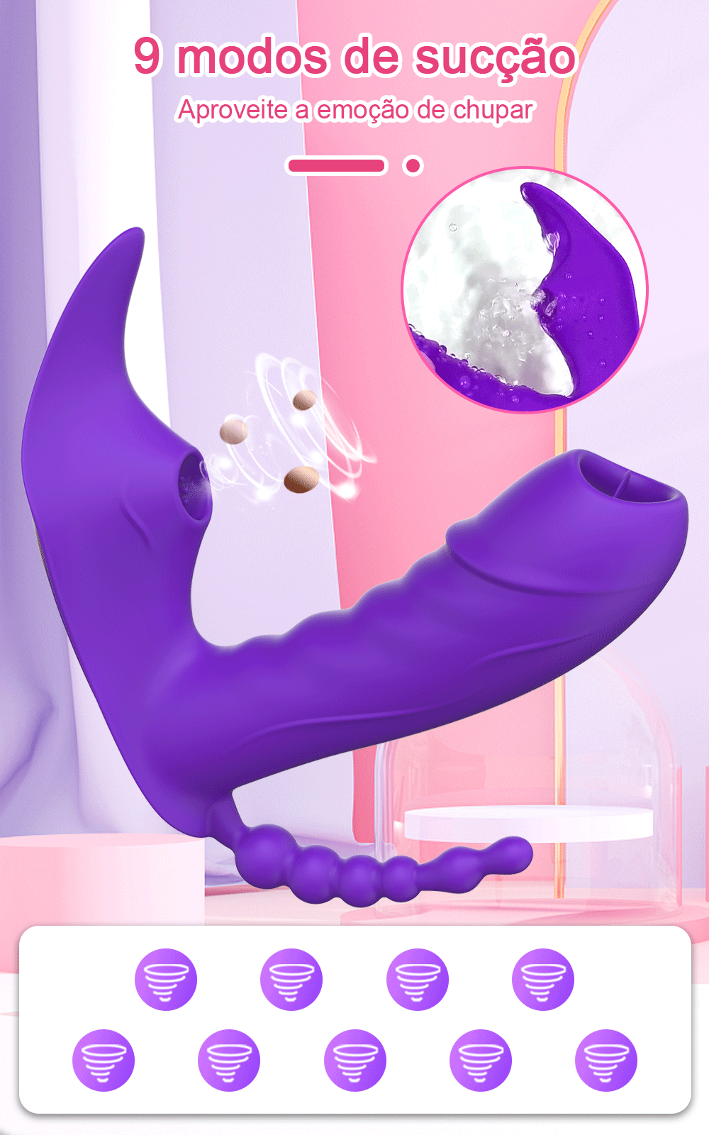 Vibrador Feminino Sem Fio 3 em 1 Bluetooth Controle via App