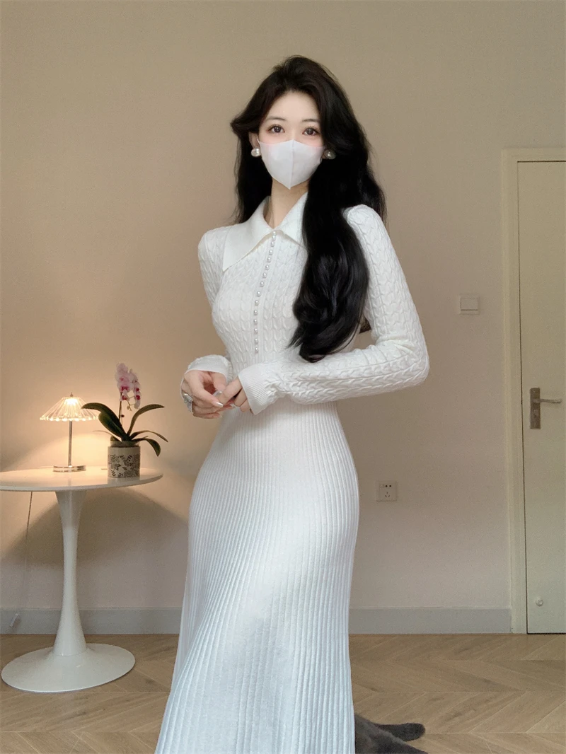 navy blue dress for baby girl Womens 2026 Fall Turtleneck Long Sleeve Sweater Dress Tie Waist Casual  Loose Ribbed Knit A Line MIDI Dresses main image 0