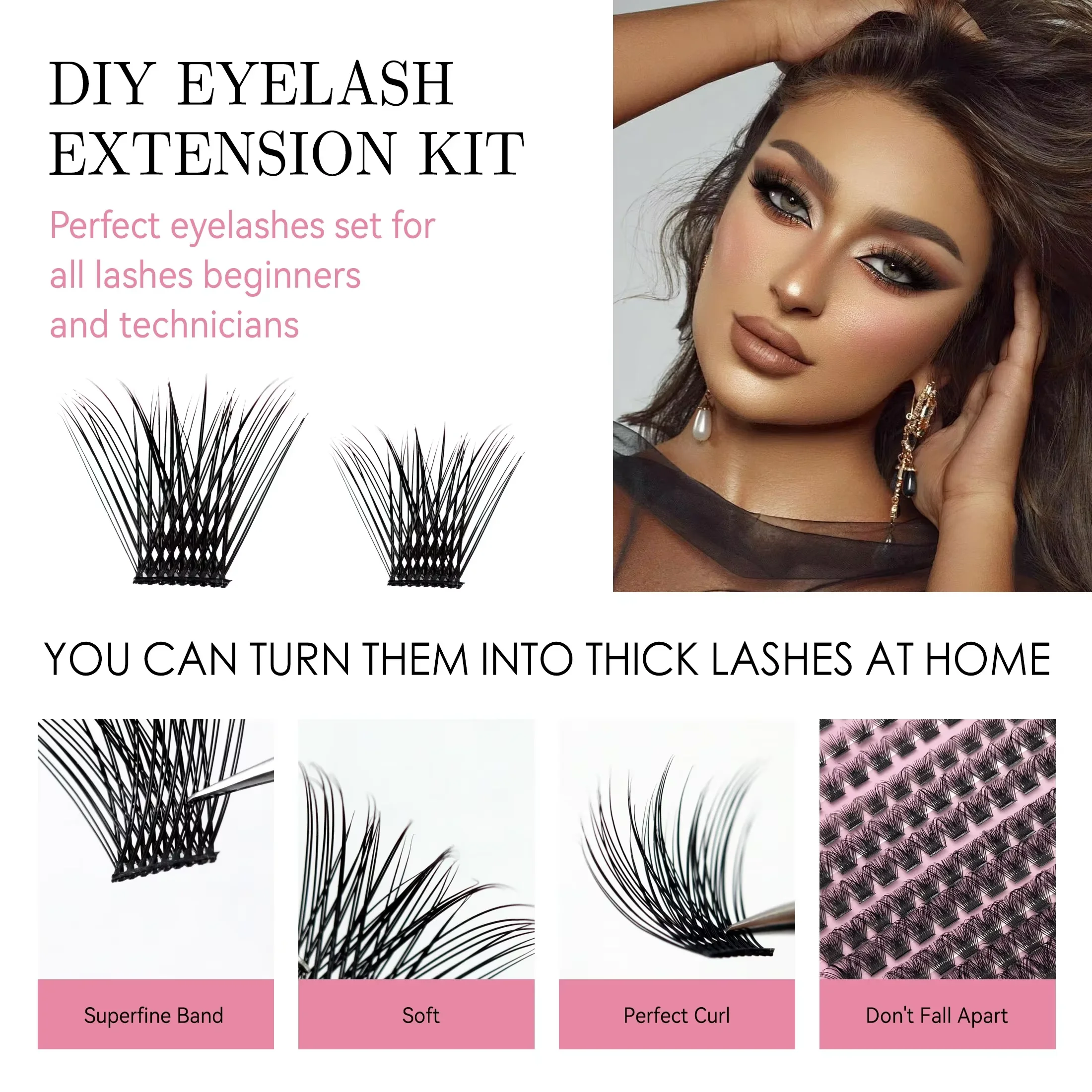 LASHVANA Lash Clusters Kit DIY Lash Extension Kit Individual Lashes Cluster with Bond & Seal & Remover EyeLashes Extension fake eyelashes lash extension kit eyelash set brow and lash kit