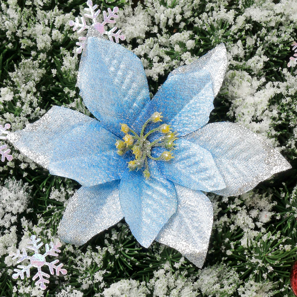 5/10 Stück Weihnachtsdekorationen Glitzer Künstliche Blumen für Heimdekoration Weihnachtsbaum Anhänger Navidad Neujahr 2026 Ornamente – Detail 12