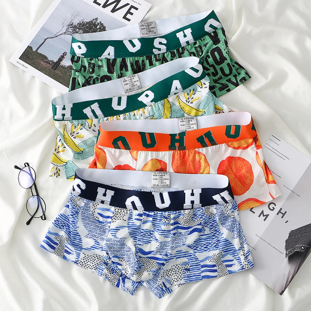 Fruit Print Cute Boxershorts Men U Pouch Briefs Breathable Underpants Printed Underwear Shorts Low Rise Panties For Boys