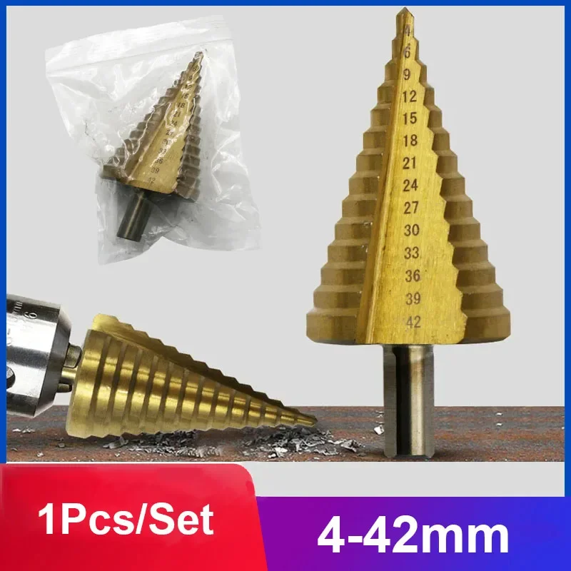 

4-42mm Triangular Shank Straight Groove Pagoda Drill High Speed Steel Titanium Coated Step Drill Bit Metal Drilling Tools
