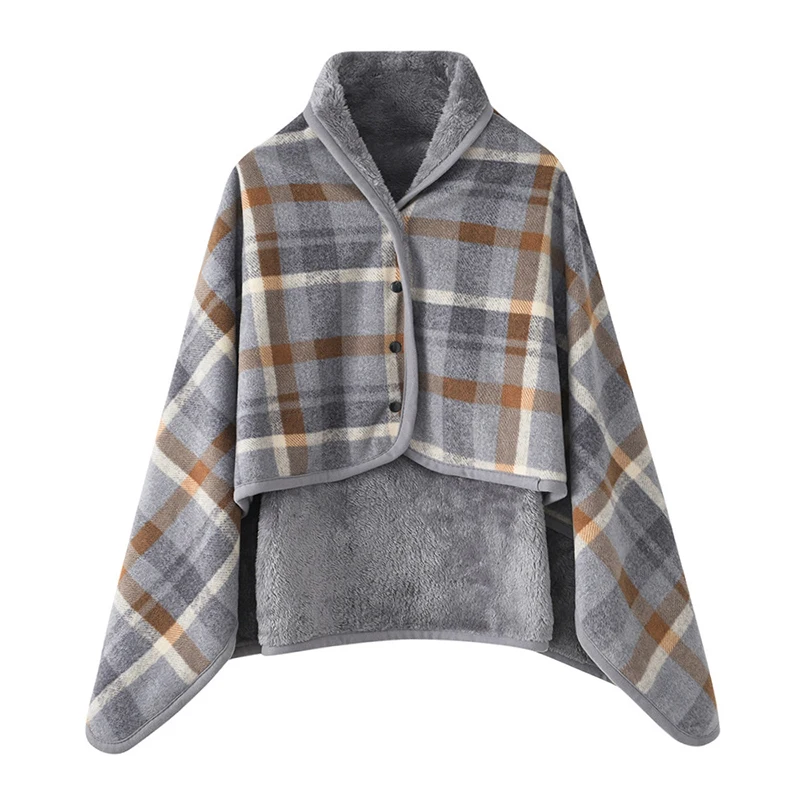 Wearable Plaid Fleece Blanket with Buttons 2