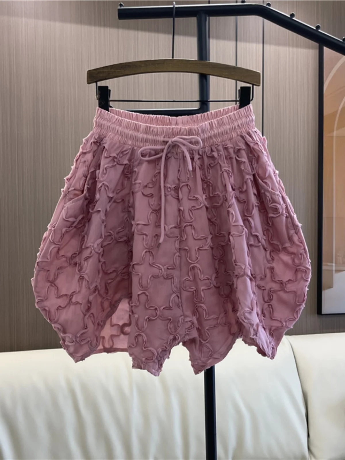 Summer Thin Three-Dimensional Lace Personalized Oversize Casual Trousers For Women 2024 New Loose Wide Leg Shorts Booty Pants