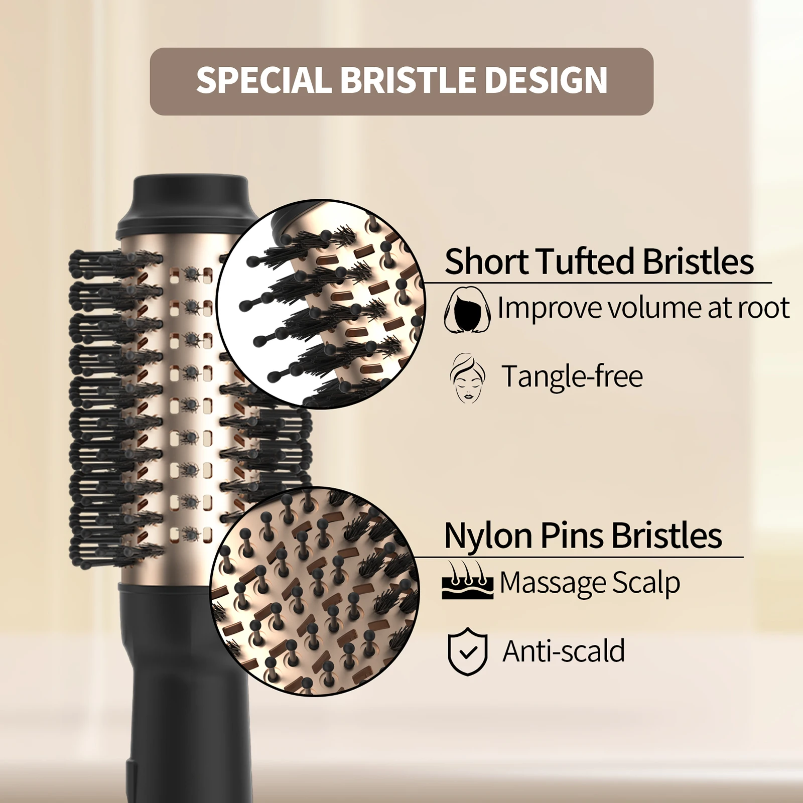 4-in-1 Hot Air Brush with Negative Ion Blow and Comb, Straight and Curl in One Hair Curler Wand