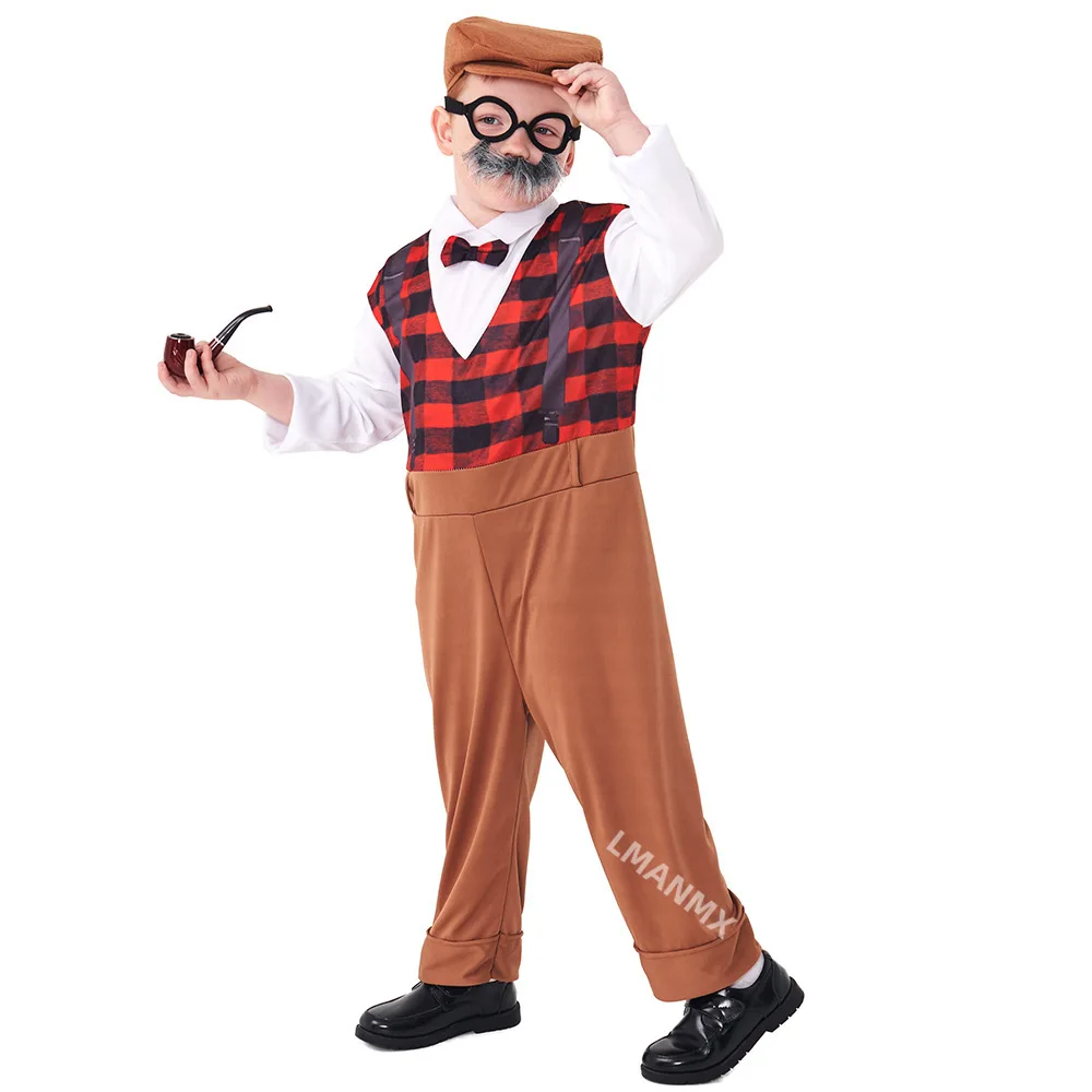 Old Timer Child Old Man Grandpa Costume Kit Boys Kids Child Long Sleeve 2-4T 4-6Y 6-8Y 8-10Y