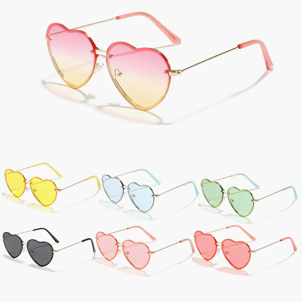 

Солнцезащитные очки без оправы в форме сердца с обрезанными краями, милые Универсальные солнцезащитные очки для отдыха, солнцезащитные очки с защитой от ультрафиолета