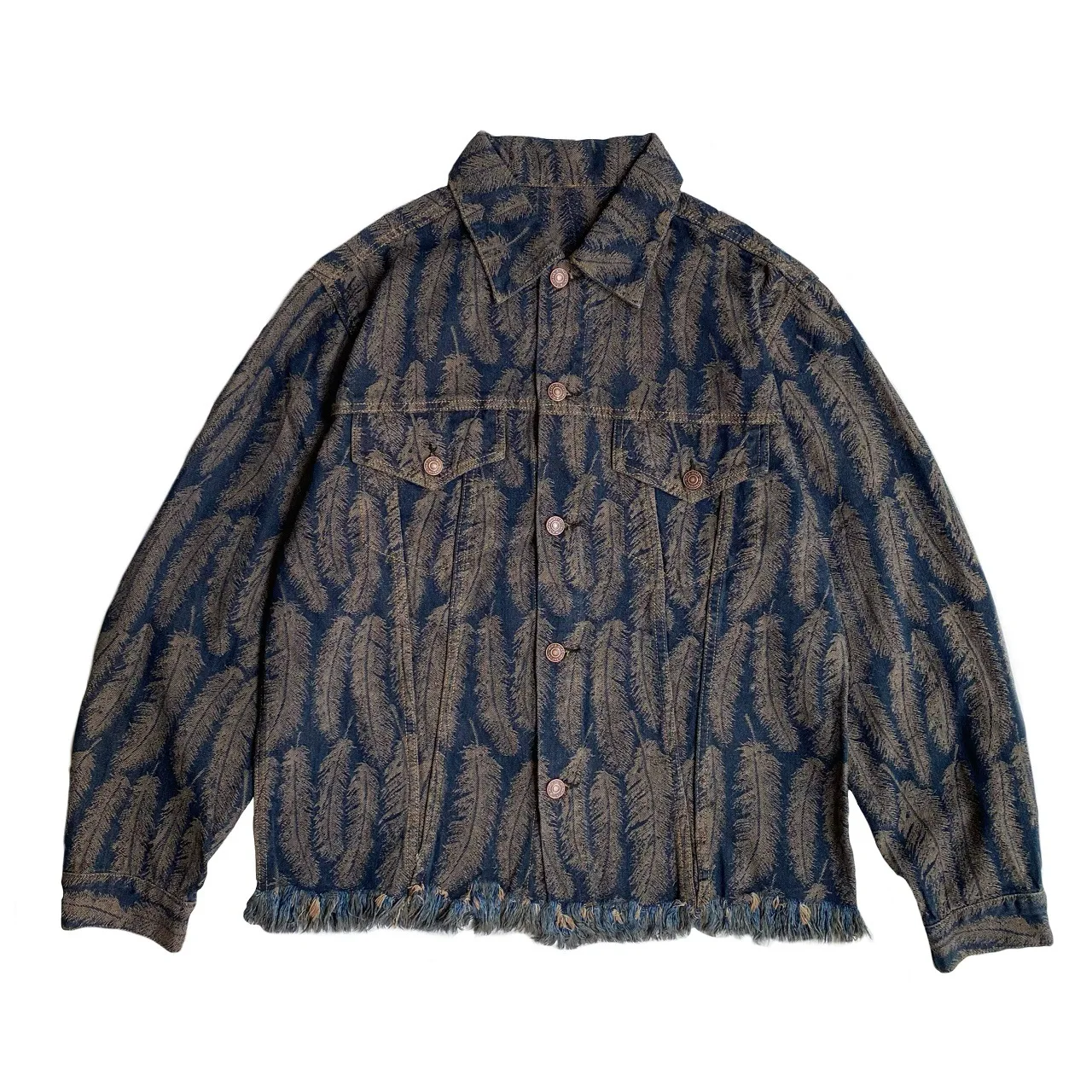 

2024 Kapital Vintage Fringed Cotton Denim Jacket with Embroidered Collar for Men s Casual Outerwear