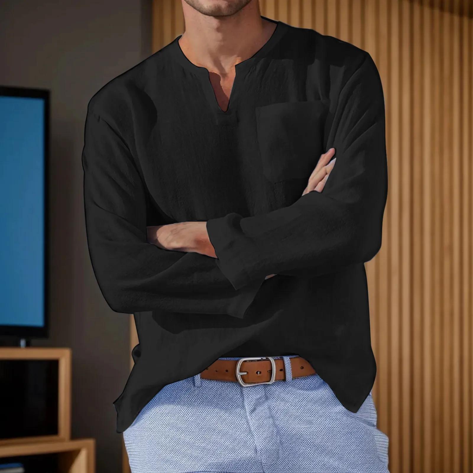 

Men Shirt Henley Shirt Long Sleeve Summer Yoga Shirt T Shirts for Men Big And Tall