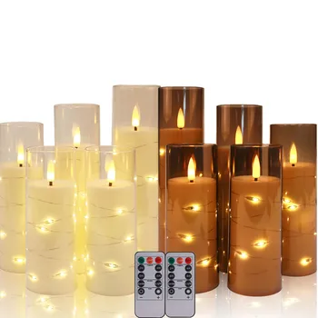 Ensemble de Bougie Pilier LED Sans Flamme avec Minuterie et Télécommande, Chaîne Étoile spatirée, Décoration de Mariage à Domicile et d'Nik, 10/20 1
