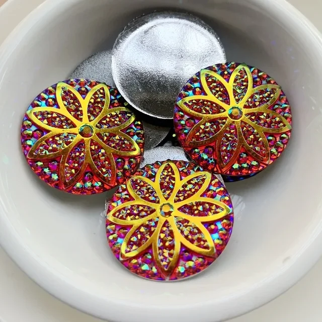 25mm yuvarlak ve çiçekler Flatback olmayan Rhinestones dikmek DIY takı aksesuarları için AB renk 18 adet/grup